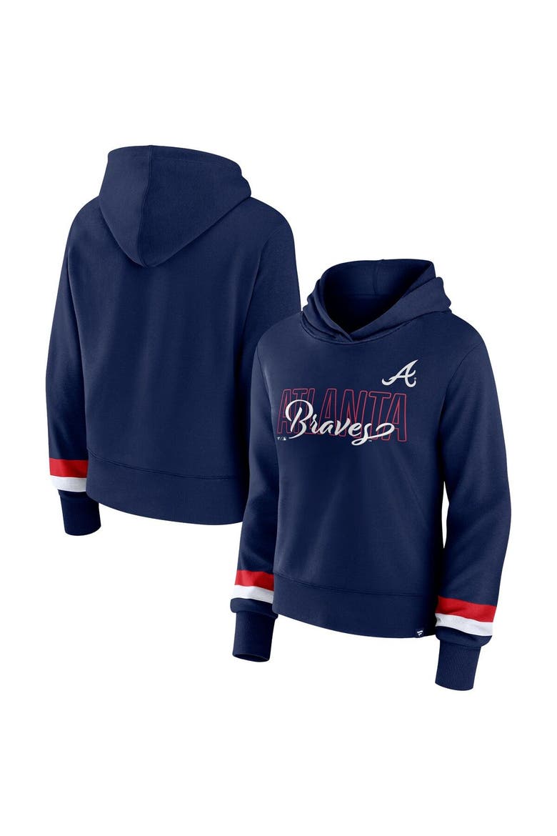 Women's Fanatics Branded  Navy Atlanta Braves Over Under Pullover Hoodie, Main, color, Navy