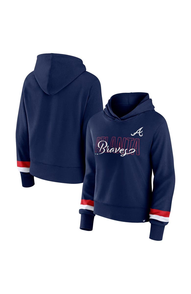 FANATICS Women's Fanatics Branded Navy Atlanta Braves Over Under Pullover Hoodie, Main, color,