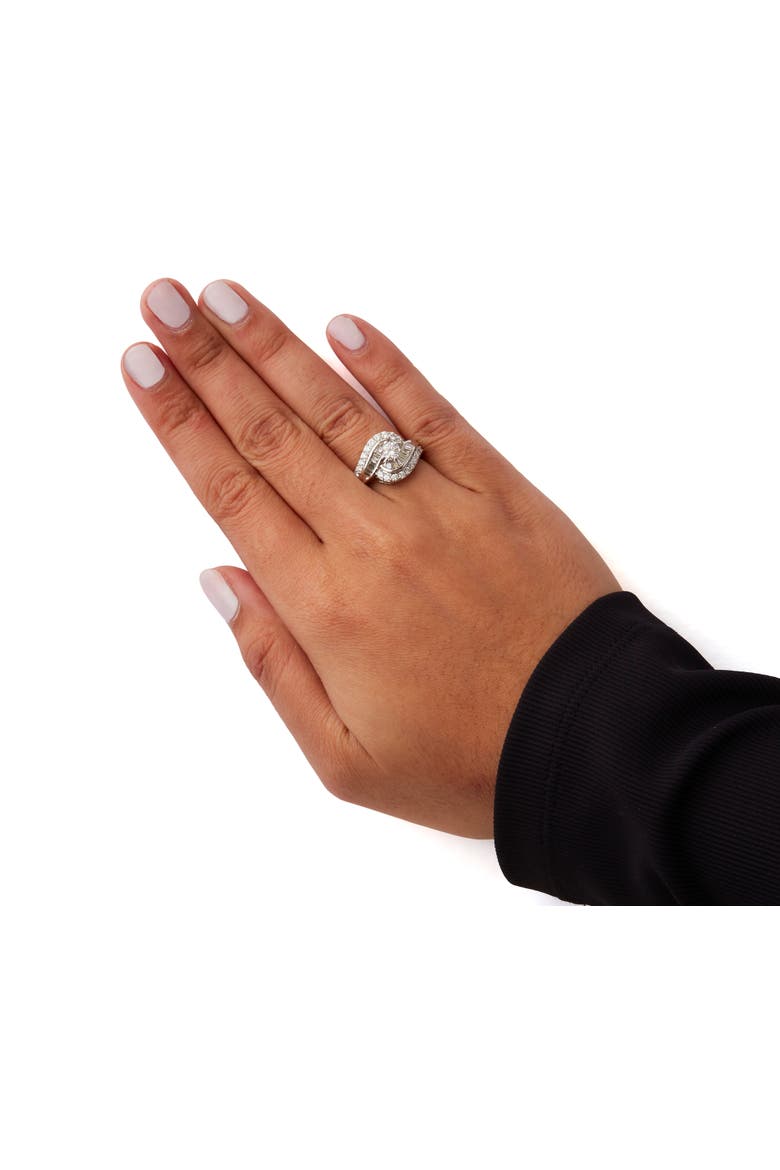 14K White Gold 1.00 Cttw Round and Baguette cut Diamond Swirl Cocktail Ring (H-I Color, SI2-I1 Clarity) - Ring Size 7, Alternate, color, White Gold