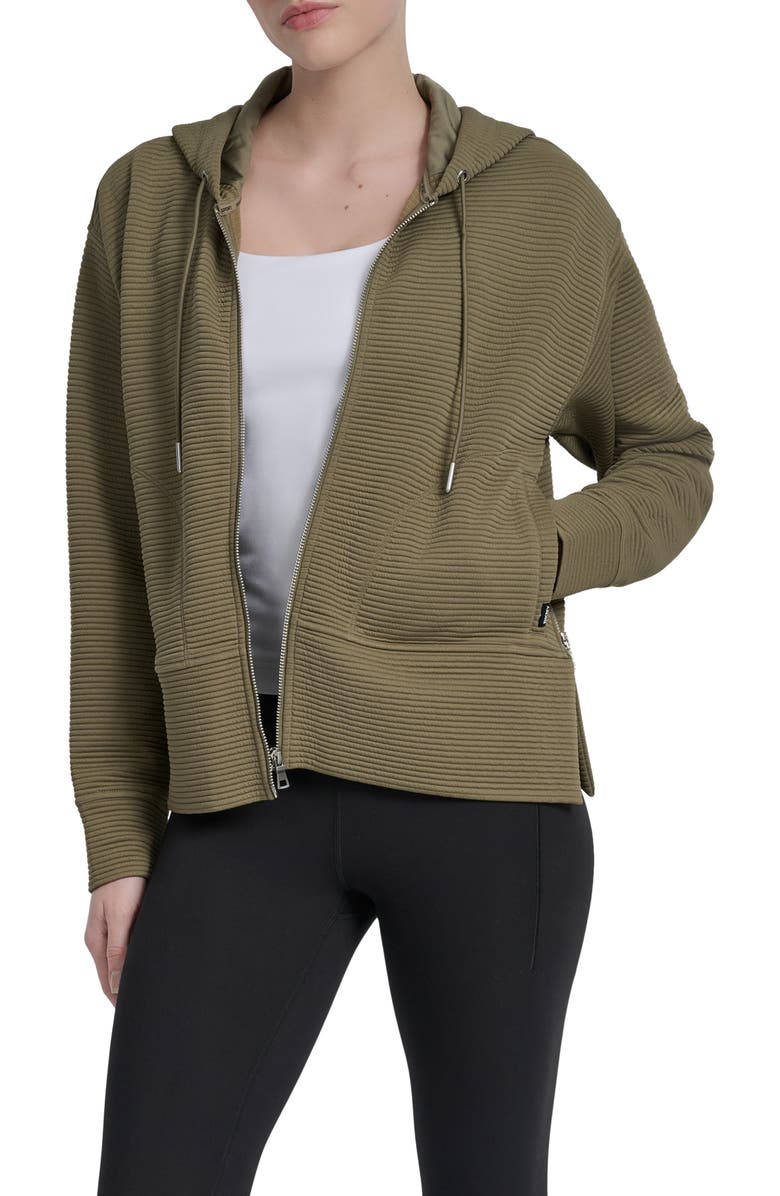 DKNY Tech Ottoman Zip Hoodie, Main, color, Utility Gr