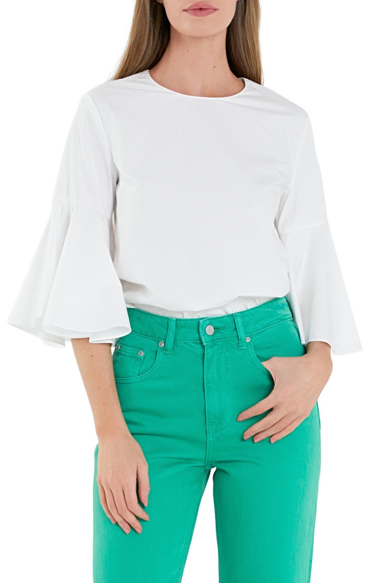 Bell Sleeve Cotton Top, Main, color, WHITE