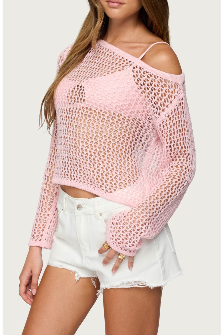 Inara Off-the-Shoulder Long Sleeve Mesh Top, Alternate, color, LIGHT-PINK