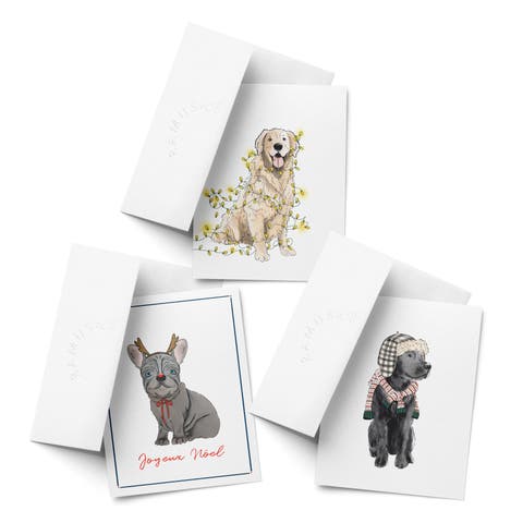Lit Retriever, Reindeer Frenchie Dog, Black Lab Winter/Holiday/Christmas Greeting Card Pack Sets