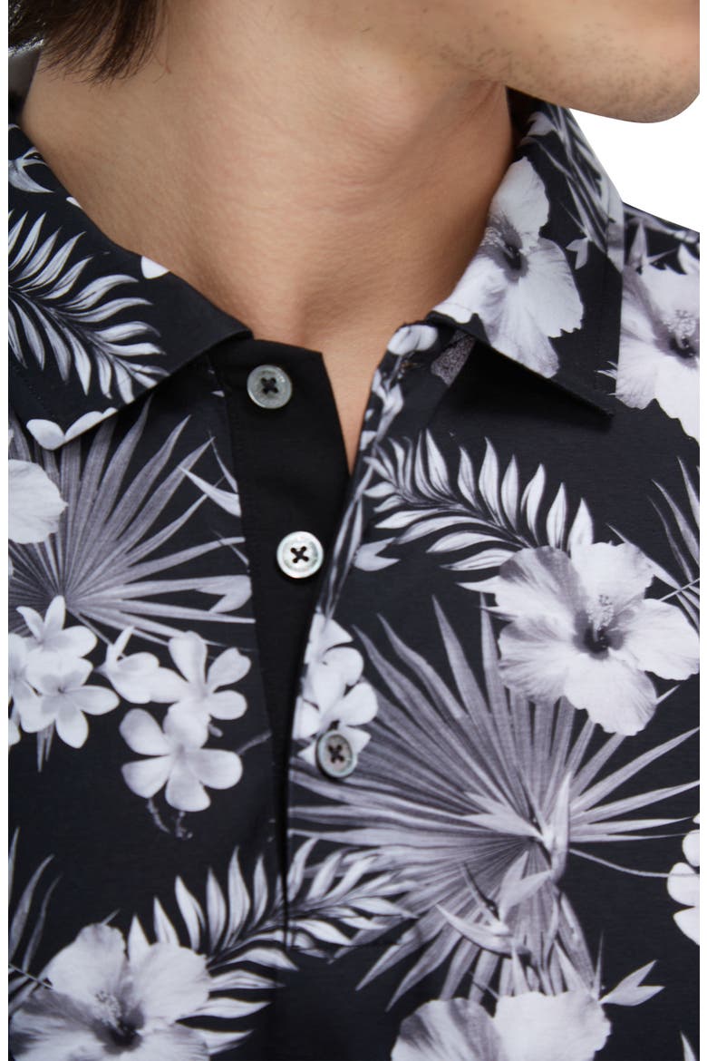 Hendrix Digital Floral Print Pima Cotton Polo, Alternate, color, BLACK