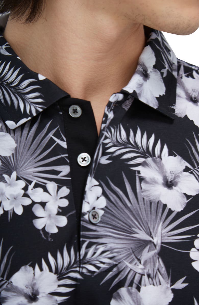 Bugatchi Hendrix Digital Floral Print Pima Cotton Polo, Alternate, color, Black