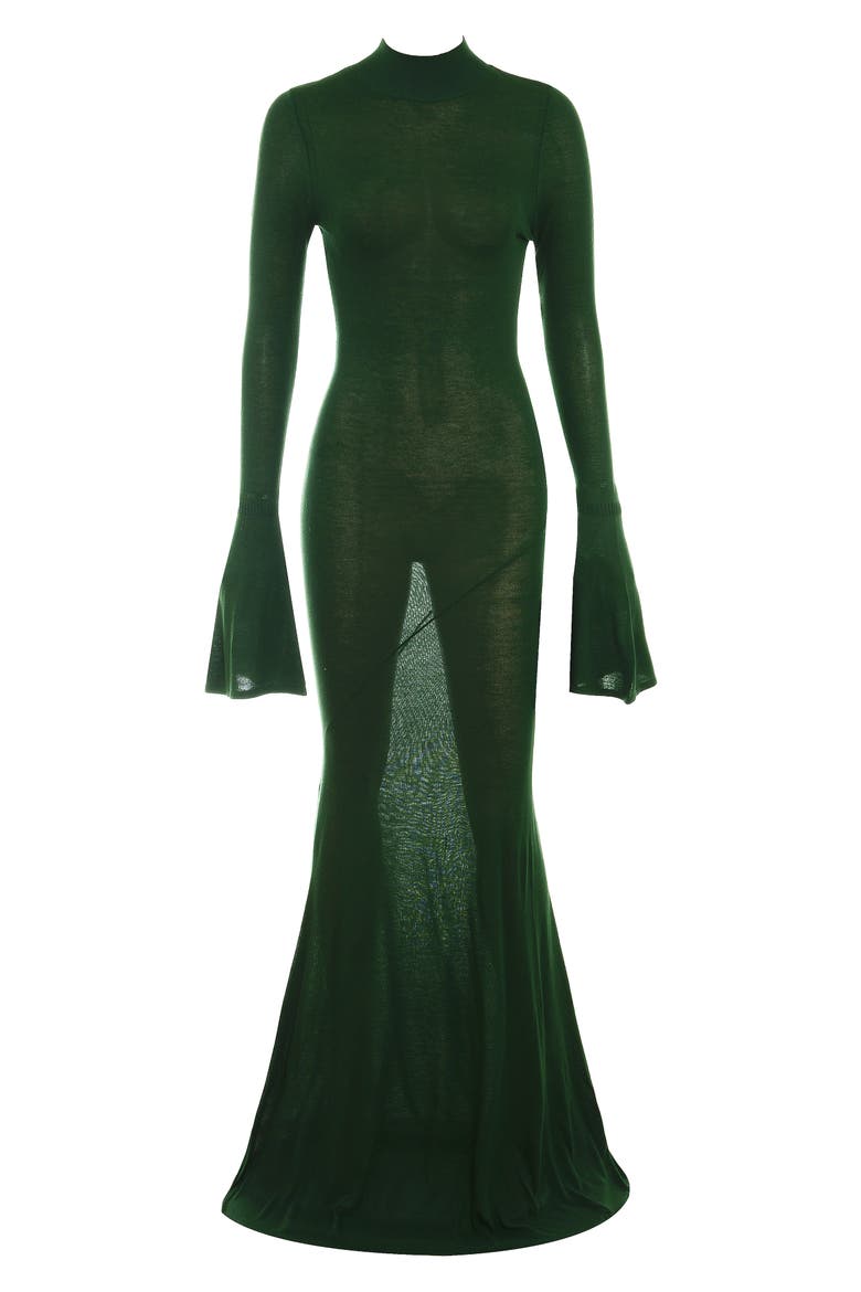 Sancha Open Back Long Sleeve Semisheer Body-Con Maxi Dress, Alternate, color, EMERALD GREEN