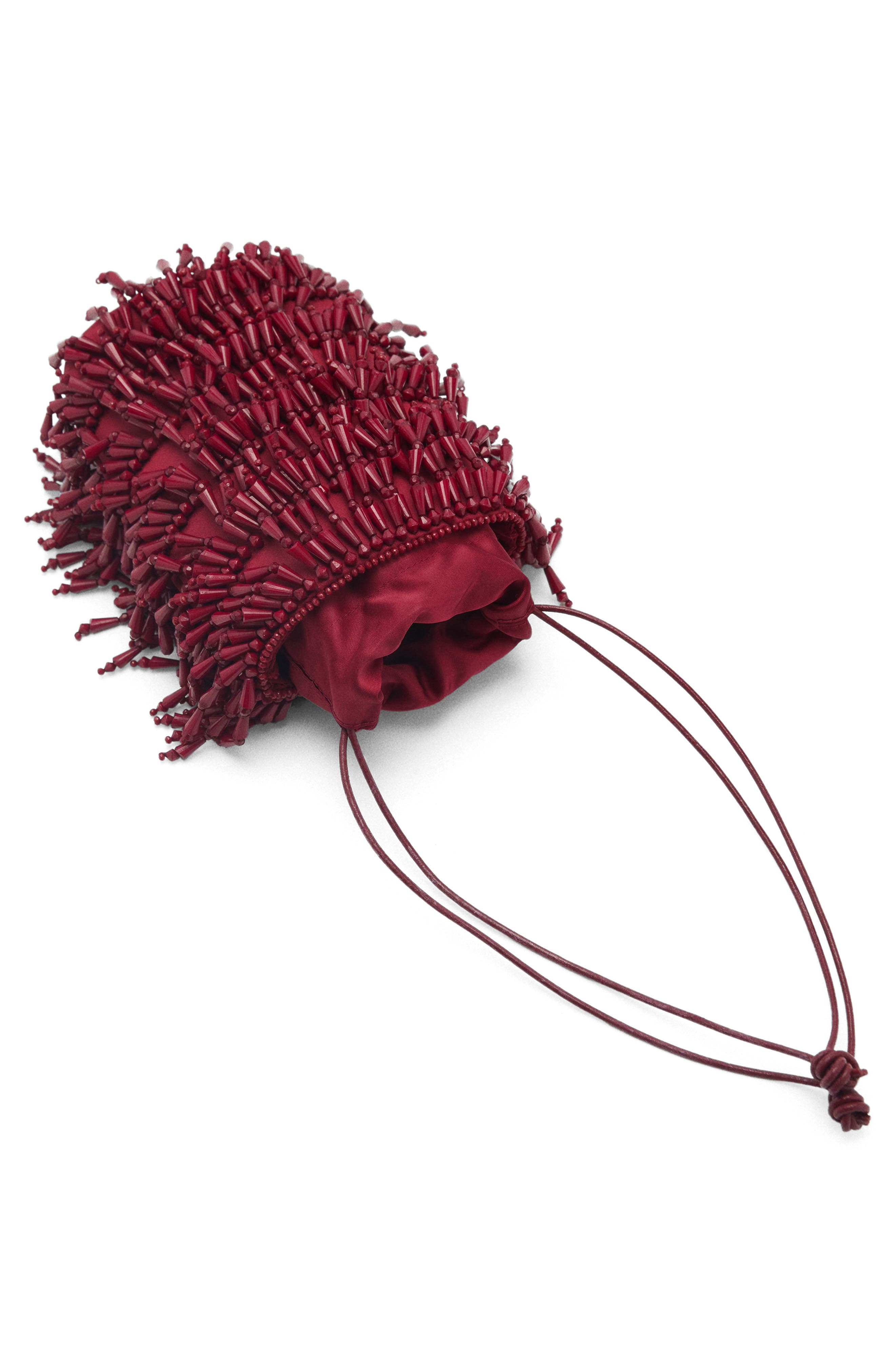Beaded Drawstring Bucket Bag, Alternate, color, BURGUNDY