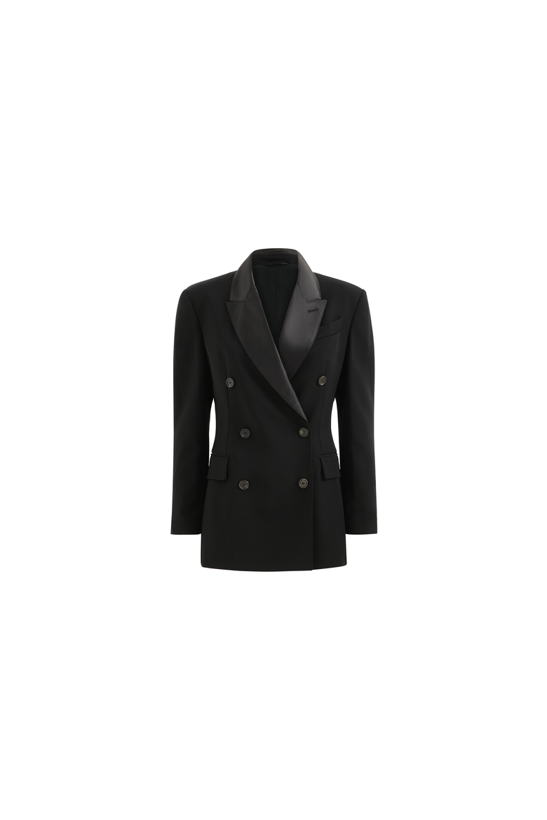Viscose and virgin wool tuxedo jacket with monili, Alternate, color, Black