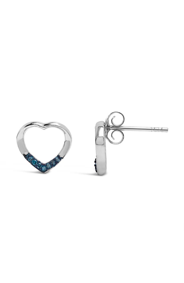 Haus of Brilliance Silver Blue Diamond Accent Open Heart Stud Earrings, Alternate, color, White