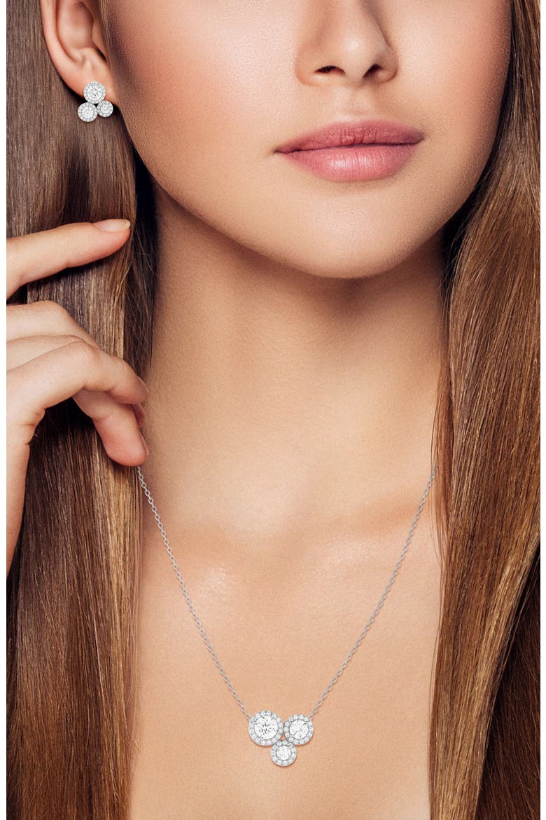 Cluster Cubic Zirconia Pendant Necklace & Stud Earrings Set, Alternate, color, SILVER