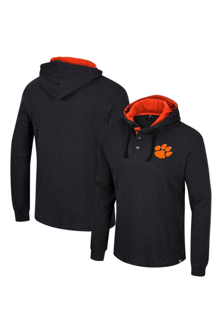 Men's Colosseum Black Clemson Tigers Affirmative Thermal Hoodie Long Sleeve T-Shirt, Main, color, Black