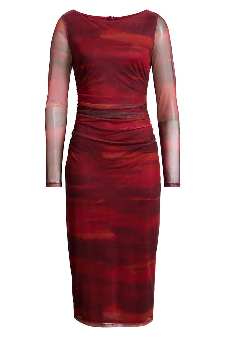 Long Sleeve Mesh Body-Con Dress, Alternate, color, RUST