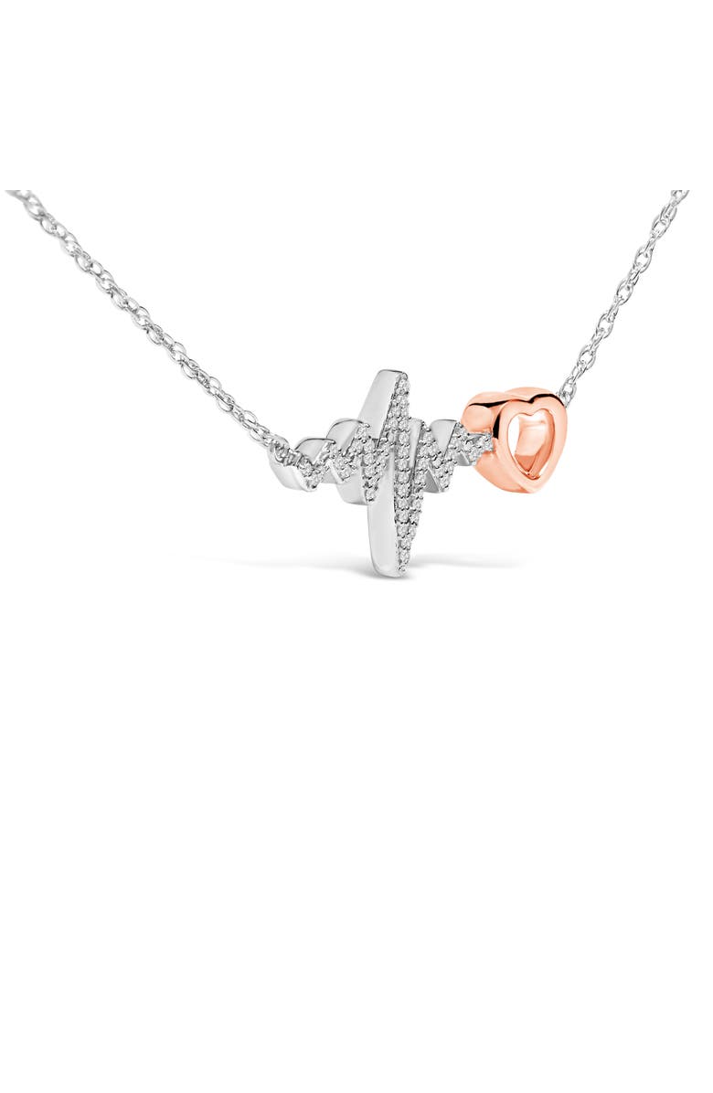 Haus of Brilliance 14K Rose Gold Plated Silver Diamond Accent Zig Zag Heart Necklace, Alternate, color, White Gold Over Silver