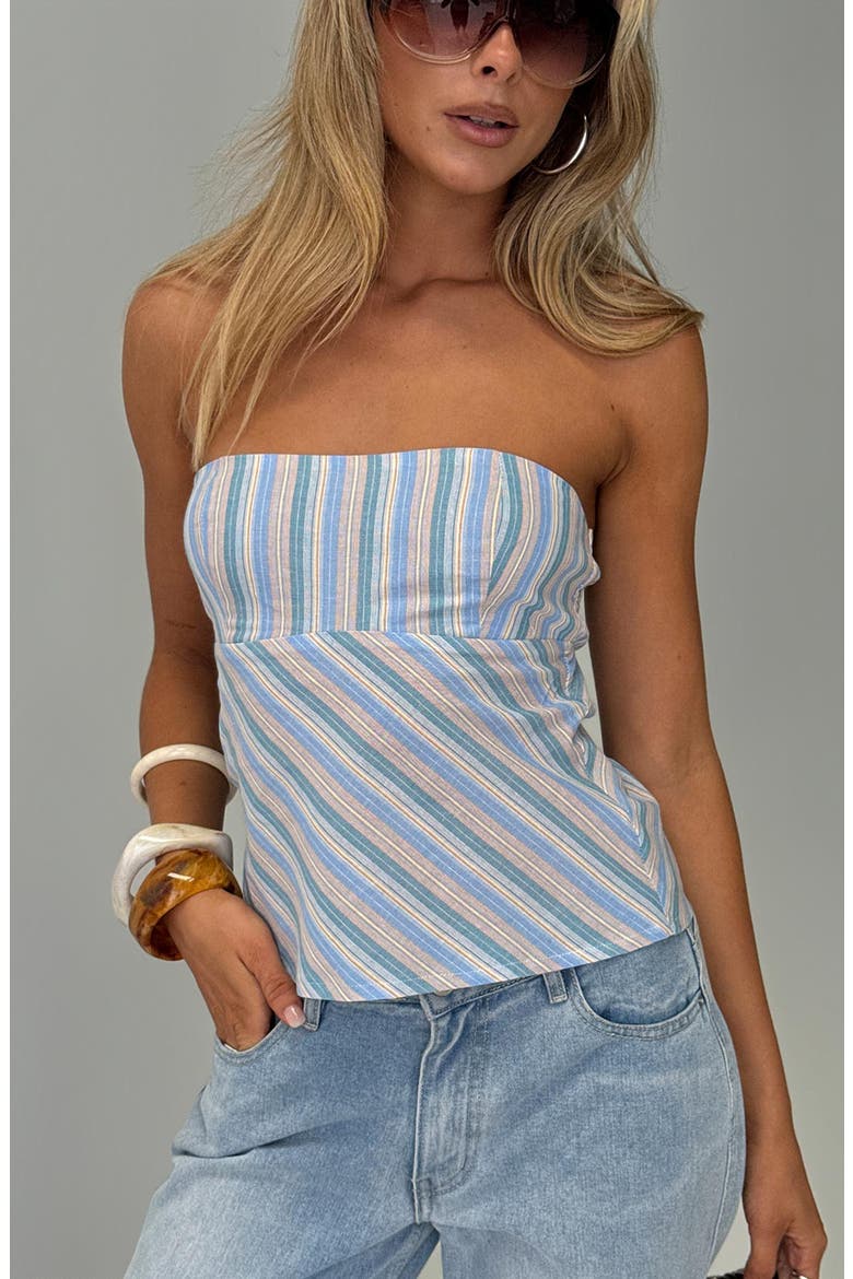 Elery Smocked Strapless Top, Alternate, color, BLUE STRIPE
