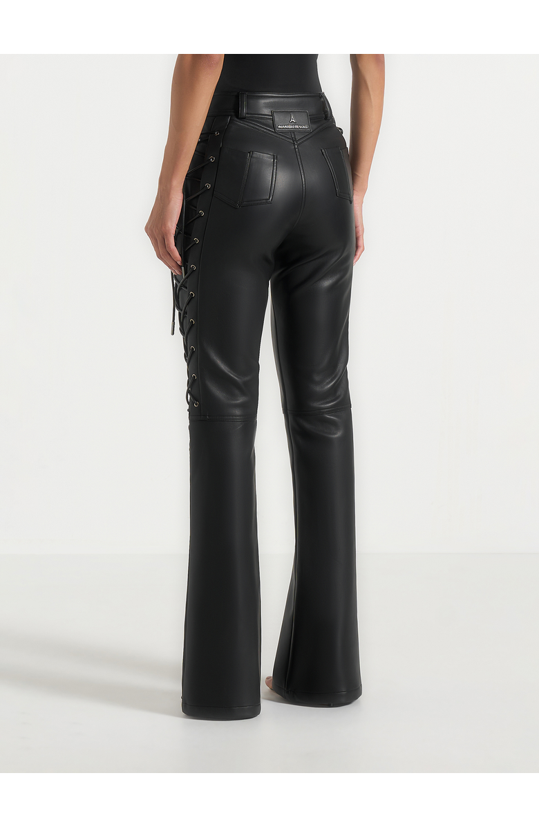Manière De Voir Ambre Leather Lace Up Flared Trousers, Alternate, color, Black