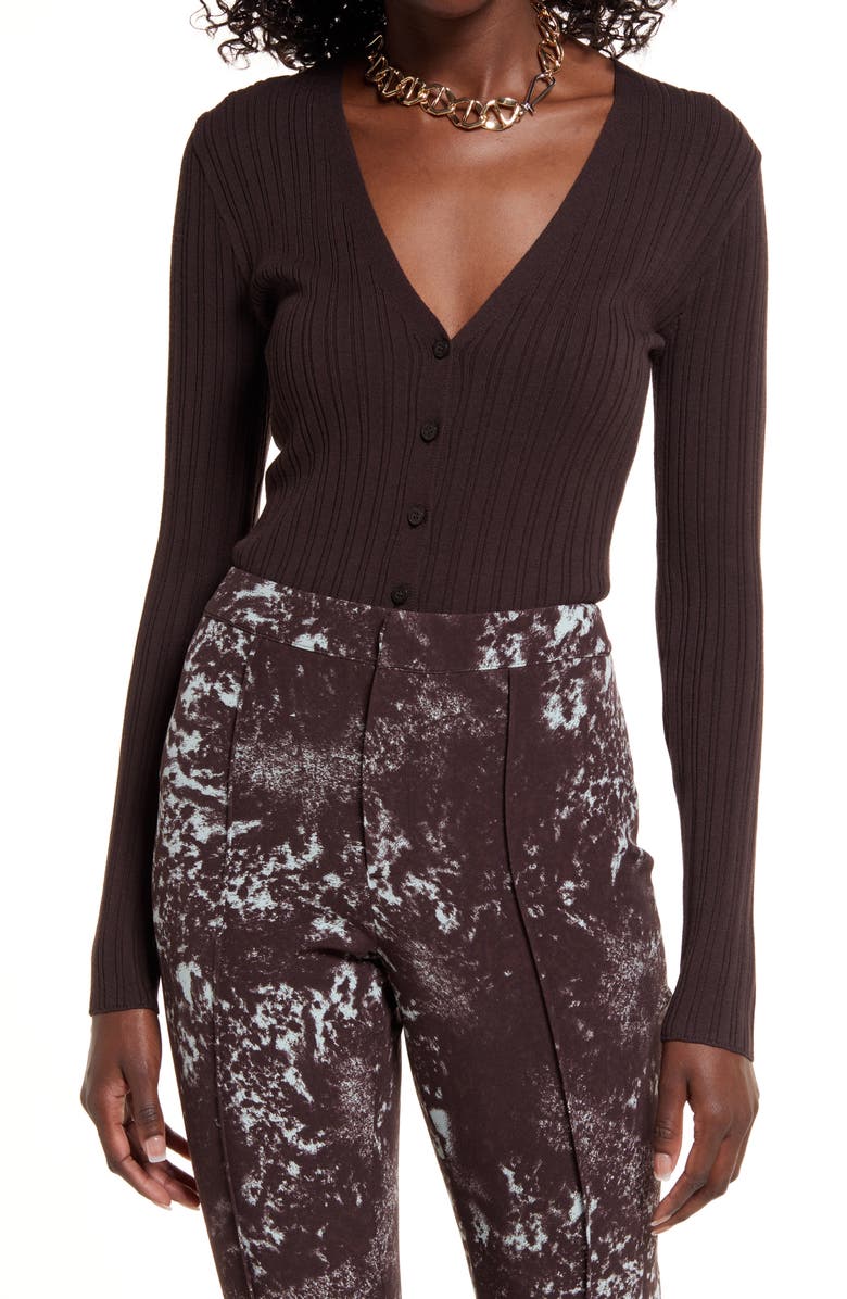 Open Edit Slim Fit Ribbed Cardigan, Main, color, 