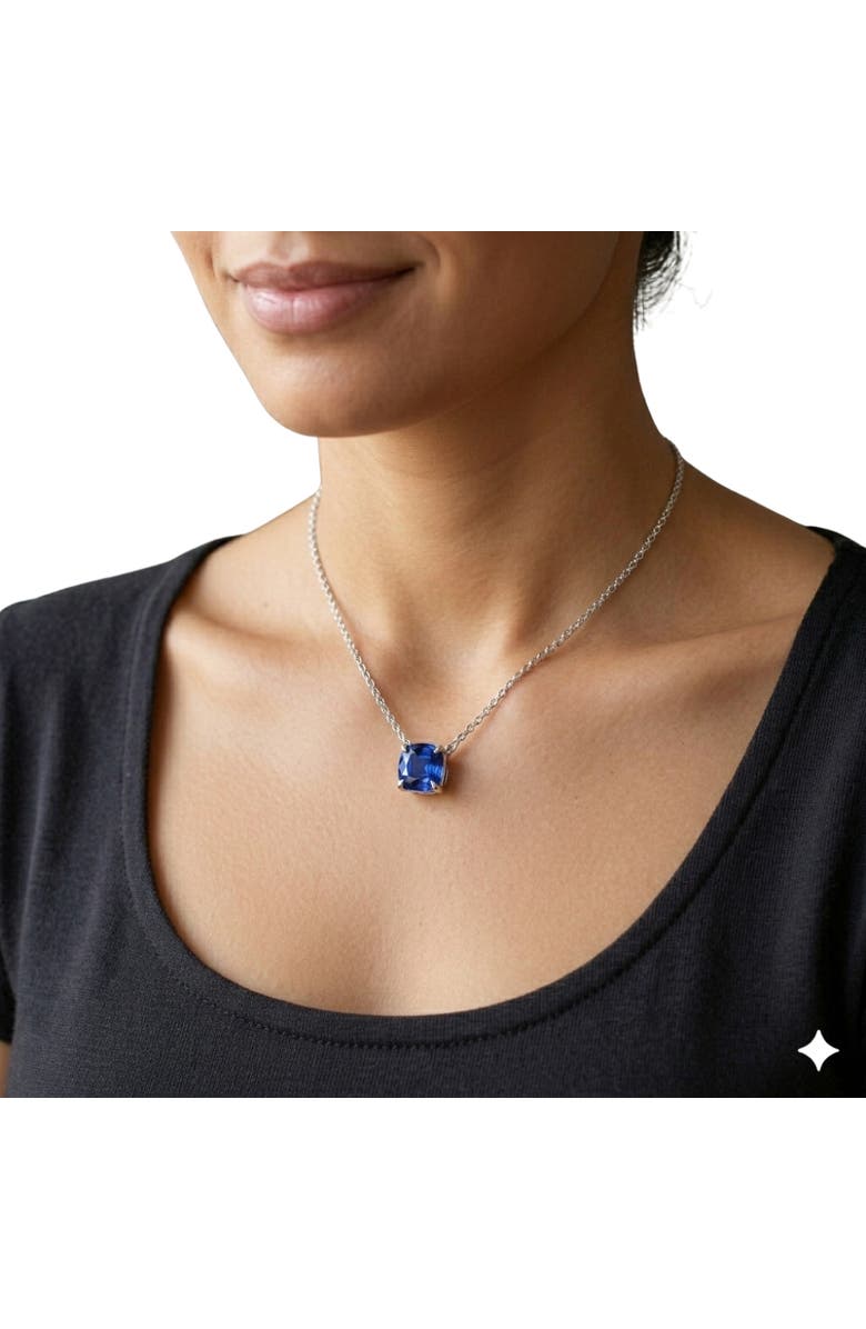 Bliss Diamond Certified 9.50ct Cushion Blue Sapphire Pendant 14k Gold Necklace Lab Grown 12mm, Alternate, color, 14K White Gold