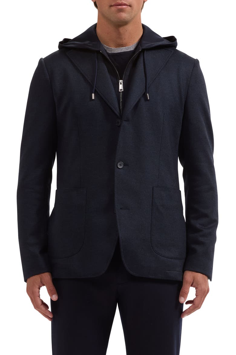 Wool Three Button Blazer with Hood, Main, color, NAVY