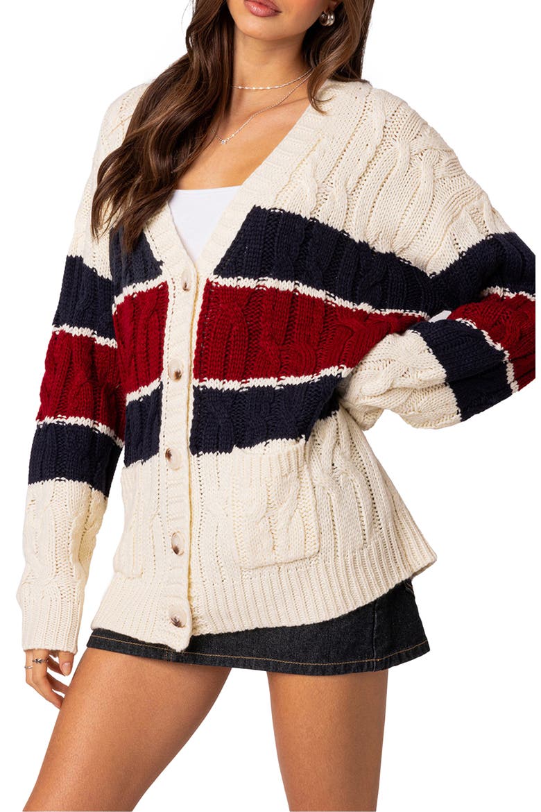 Tinsley Oversize Cable Stitch Cardigan, Alternate, color, CREAM