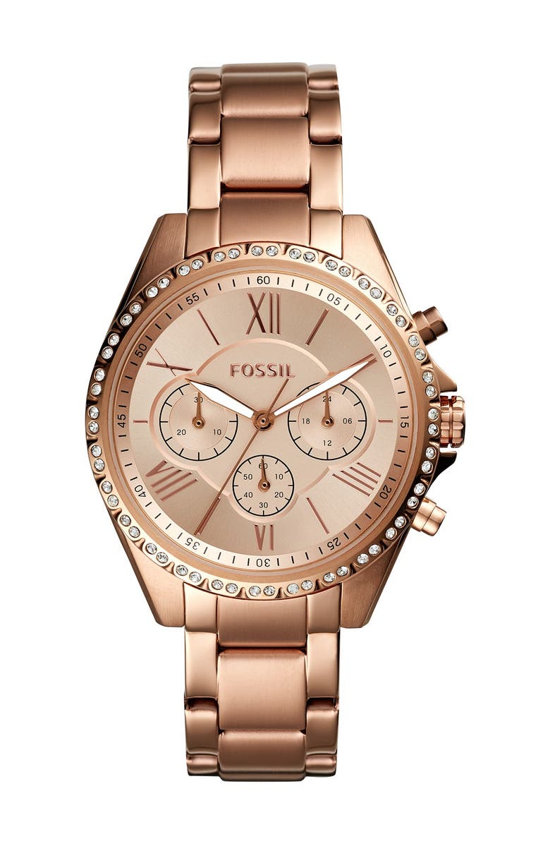 Fossil Women's Modern Courier Chronograph Rose Gold-Tone Stainless Steel Watch, 40mm, Main, color,
