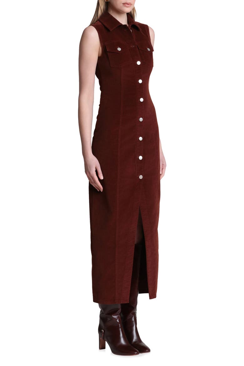 Sleeveless Stretch Corduroy Dress, Alternate, color, COGNAC