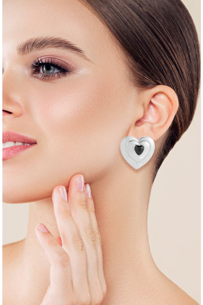 Heart Cubic Zirconia Statement Stud Earrings, Alternate, color, SILVER