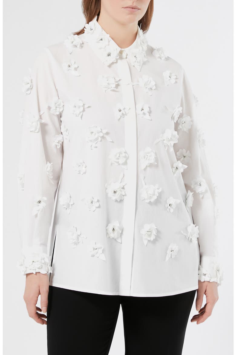 Fidato Crystal Flower Button-Up Shirt, Main, color, OPTICAL WHITE