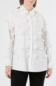 Marina Rinaldi Fidato Crystal Flower Button-Up Shirt