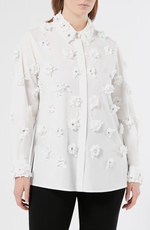 Marina Rinaldi Fidato Crystal Flower Button-up Shirt In White