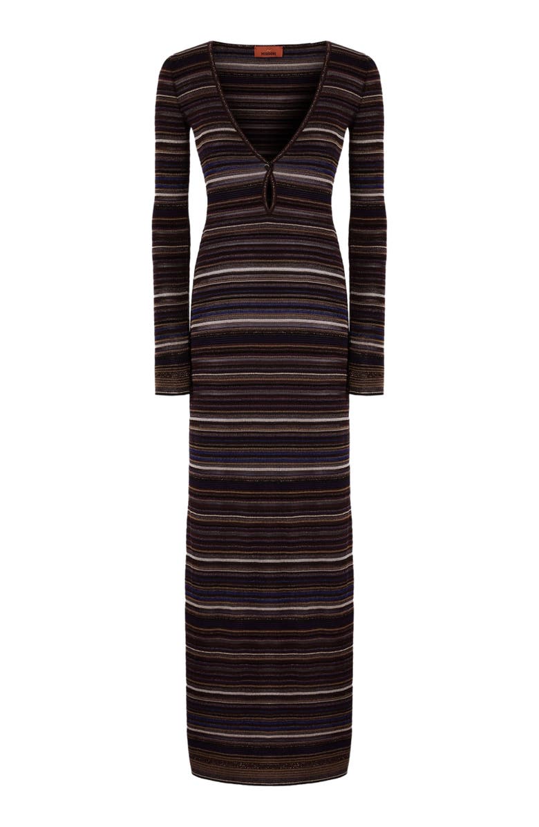 Missoni Long Dress With V-neck In Ribbed Knit, Alternate, color, Brown 
Purple