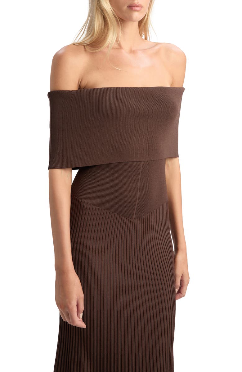 Bardot Harro Off the Shoulder Rib Midi Dress, Alternate, color, Chocolate