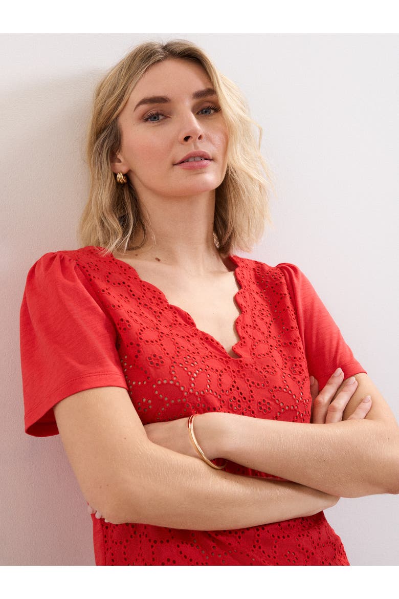 Freya Scallop V-Neck T-Shirt, Alternate, color, Red