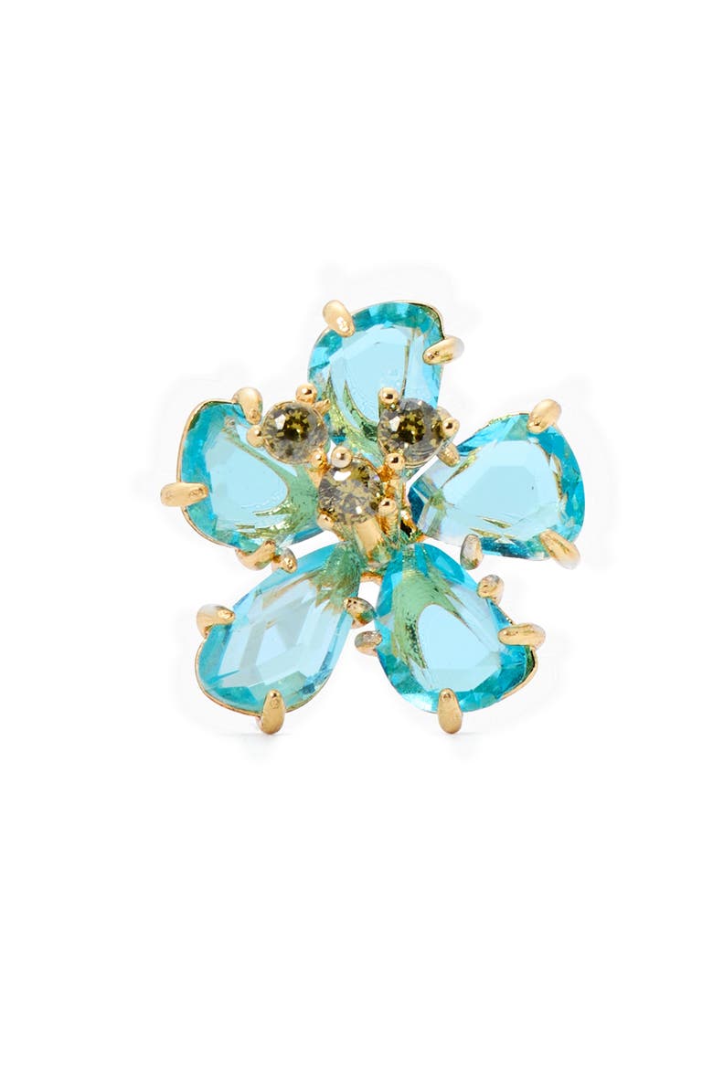 cubic zirconia flower stud earrings, Alternate, color, BLUE GOLD