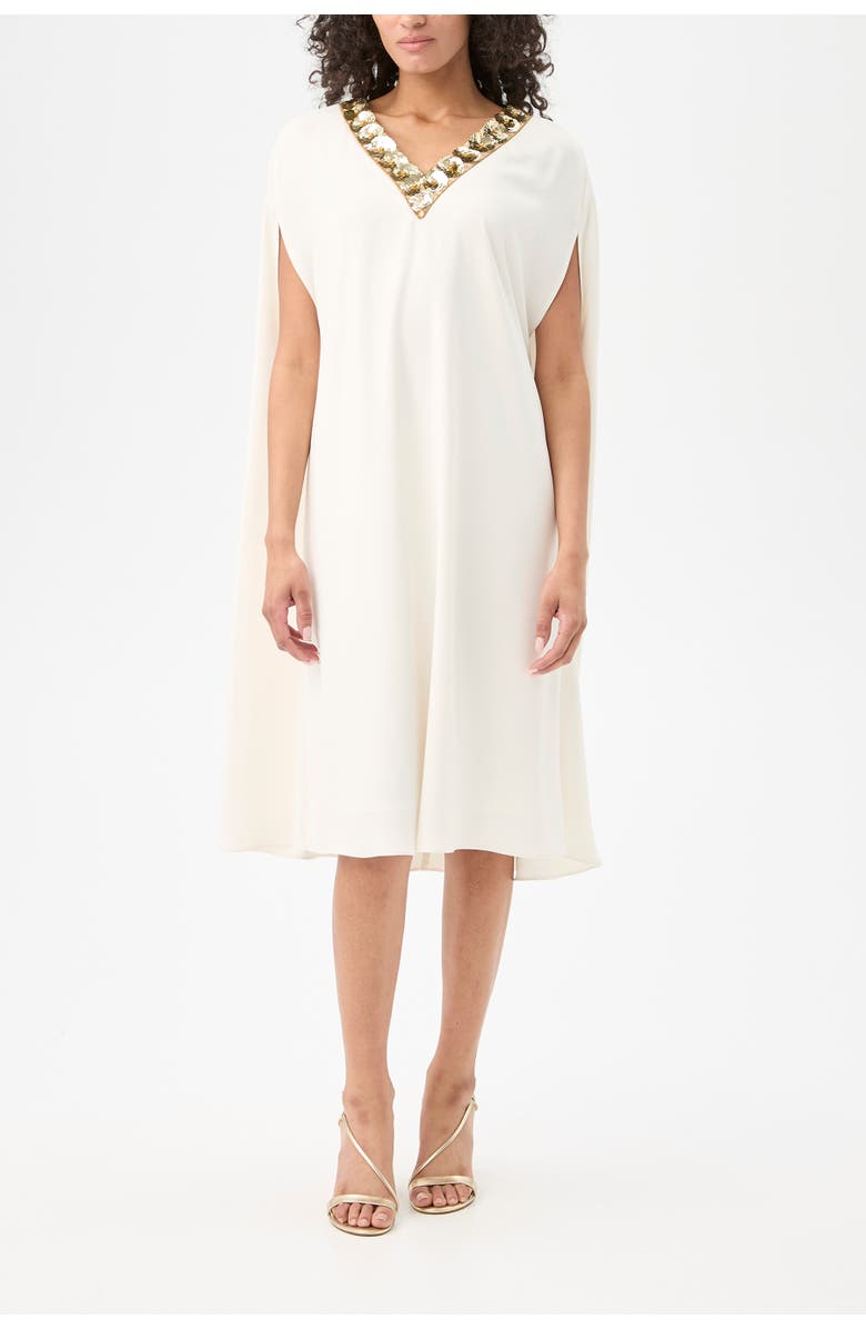Trina Turk Masquerade 3 Embellished Cape Sleeve Dress, Alternate, color, Winter White