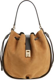 FERRAGAMO Hug Leather & Suede Bucket Bag