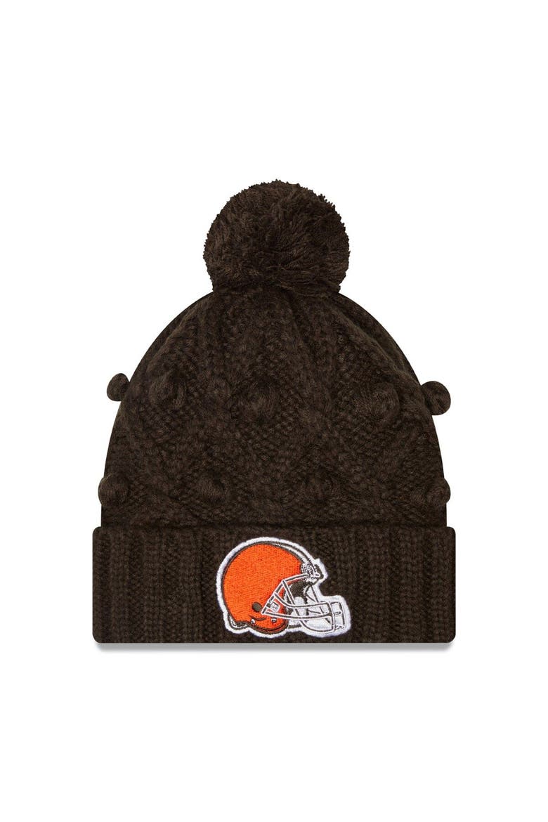 Girls Youth New Era Brown Cleveland Browns Toasty Cuffed Knit Hat with Pom, Main, color, Brown