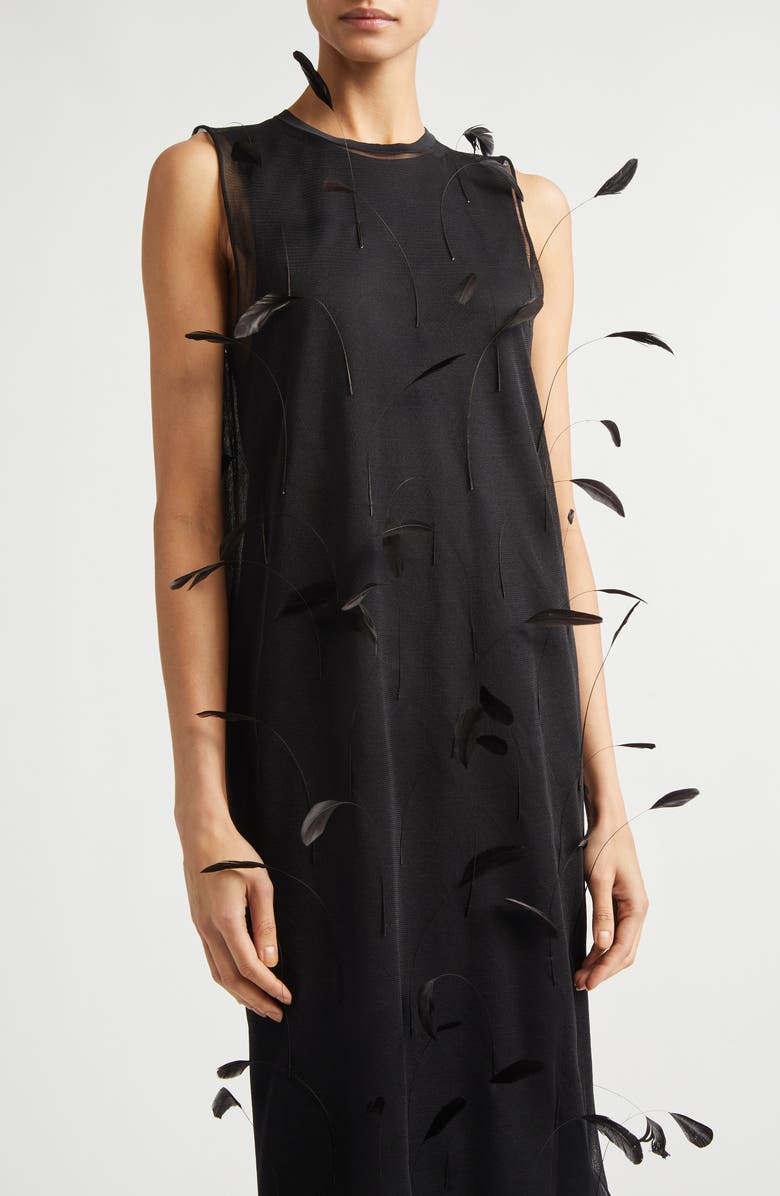 Jil Sander Feather Appliqué Layered Shift Dress, Alternate, color, Black