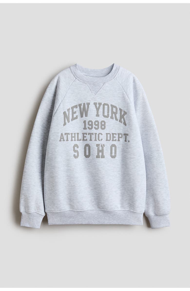 H&M Printed Sweatshirt, Main, color, Light Gray Melange/New York