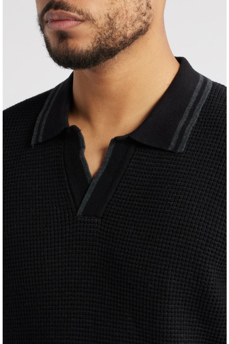 Cassette Short Sleeve Cotton Polo Sweater, Alternate, color, BLACK