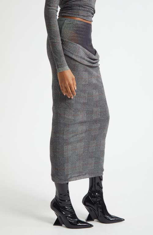 Jean Paul Gaultier Double Layer Prince Of Wales Print Mesh Midi Skirt In Gray