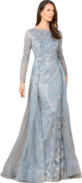 LARA New York Long Sleeve Gown with Overskirt & High Neck