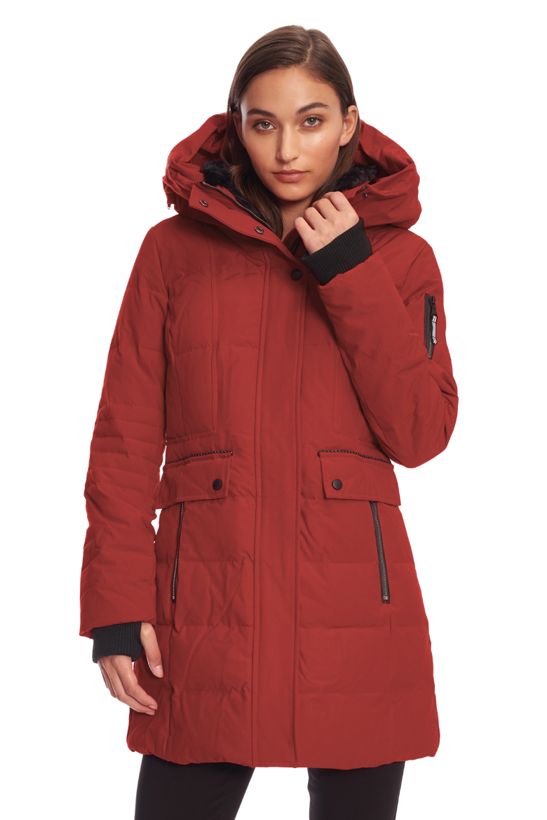 Kootney - Vegan Down Mid-Length Parka Coat, Main, color, CRIMSON