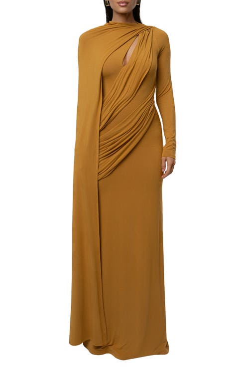 Draped Elegance Long Sleeve Gown