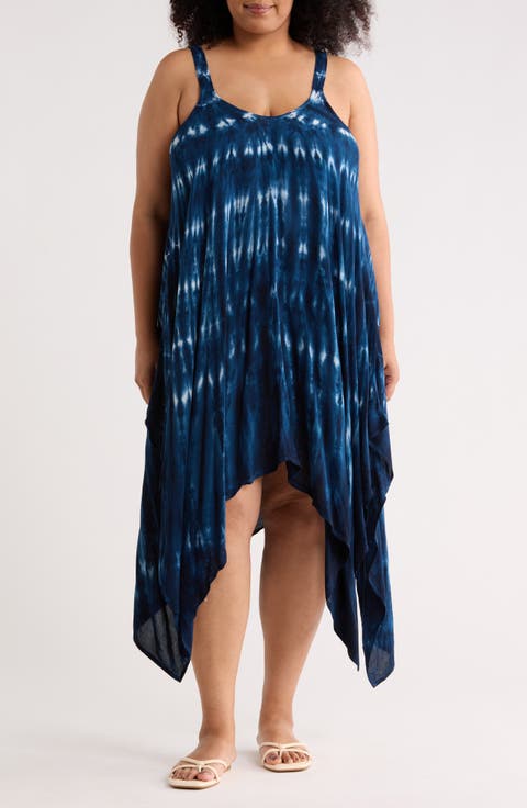 Tie Dye Print Handkerchief Hem Maxi Dress
