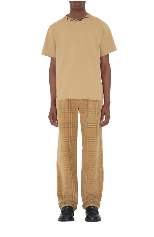 Burberry Men Beige Crewneck T-shirt With Check Motif On The Collar In Cotton Man