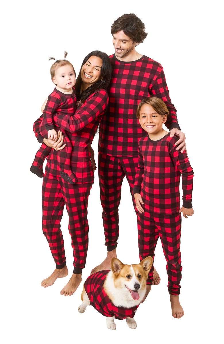 Leveret Footed Plaid Cotton Matching Family Holiday Pajamas, Alternate, color, Plaid Black & Red