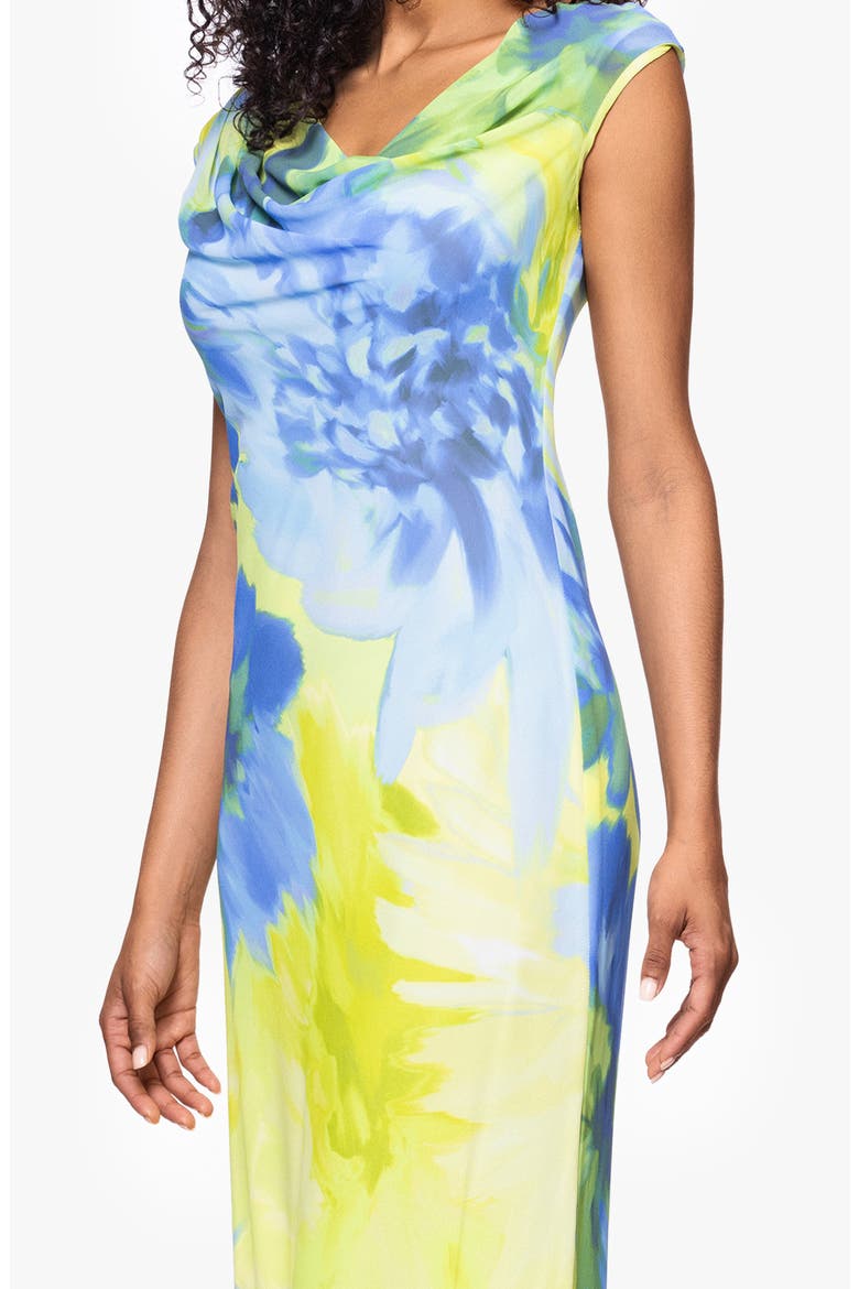 Abstract Floral Cowl Neck Chiffon Gown, Alternate, color, CITRINE