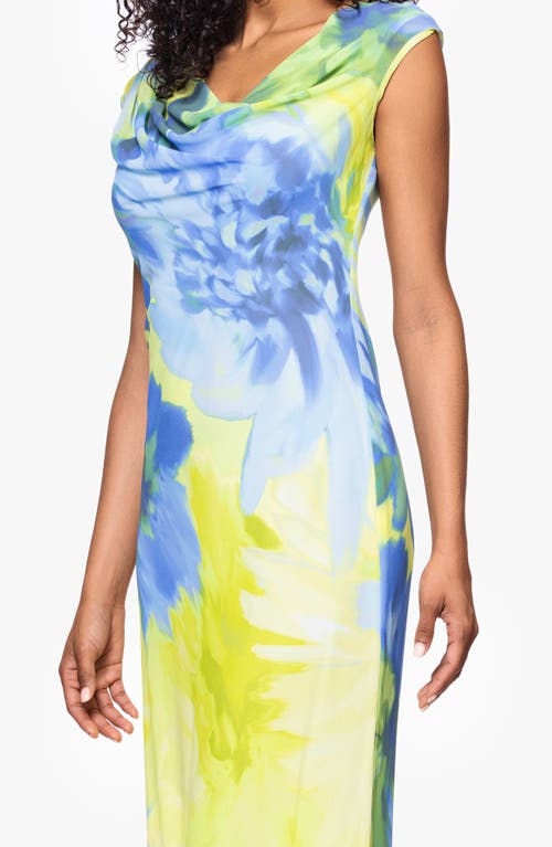 Betsy & Adam Women's Printed Cowlneck Sleeveless Gown In Citrine