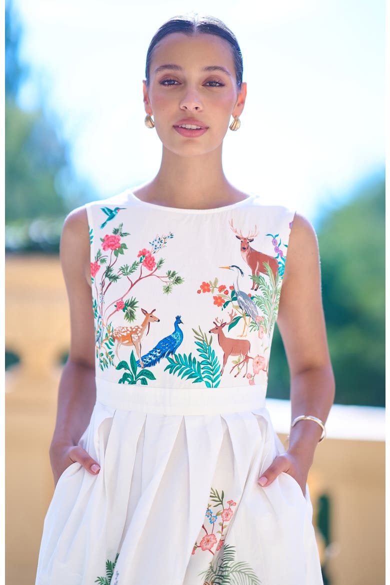 Animal Print Cotton Midi Skater Dress, Alternate, color, White