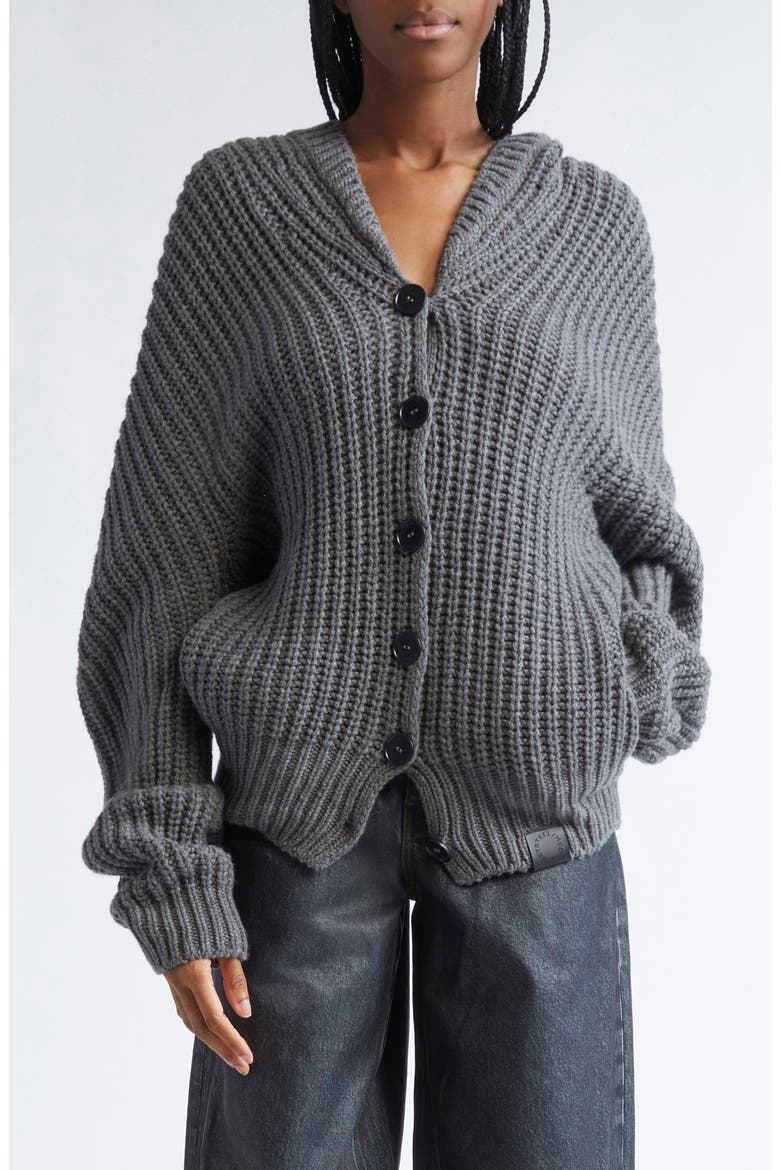 Hooded Oversize Recycled Cashmere & Virgin Wool Rib Cardigan, Main, color, DARK GREY MELANGE